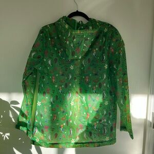 Green Hooded Jacket with Bird Print